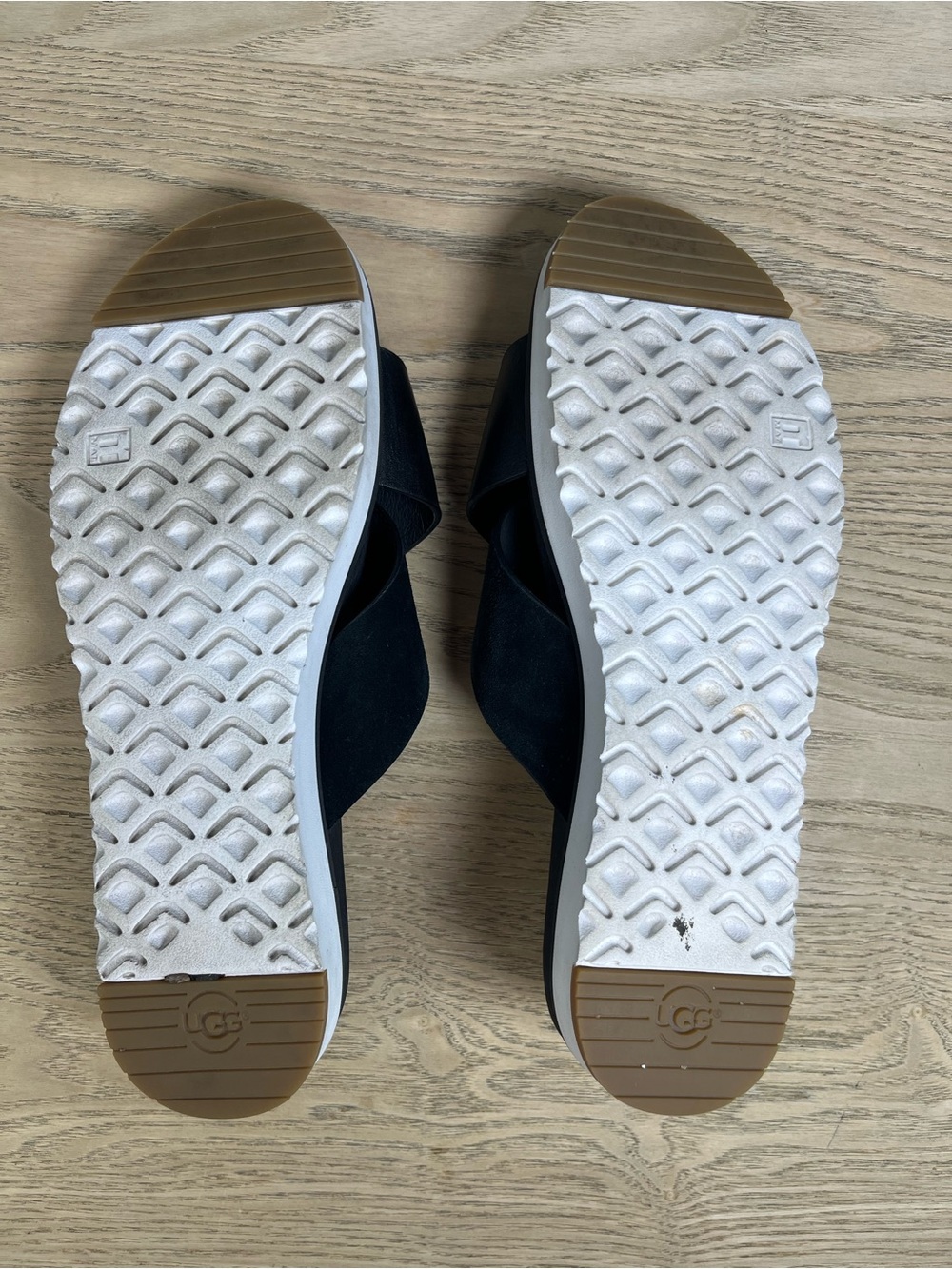 UGG Kari Black Leather Crisscross Strap Slide Sandals Women’s Size 9 - Picture 5 of 6